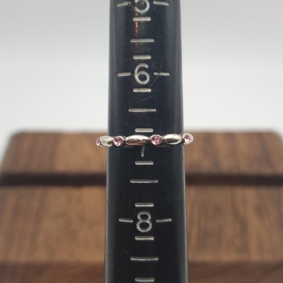 Size 7 925 Sterling Silver Cute Pink Crystals Ring - Picture 5 of 7